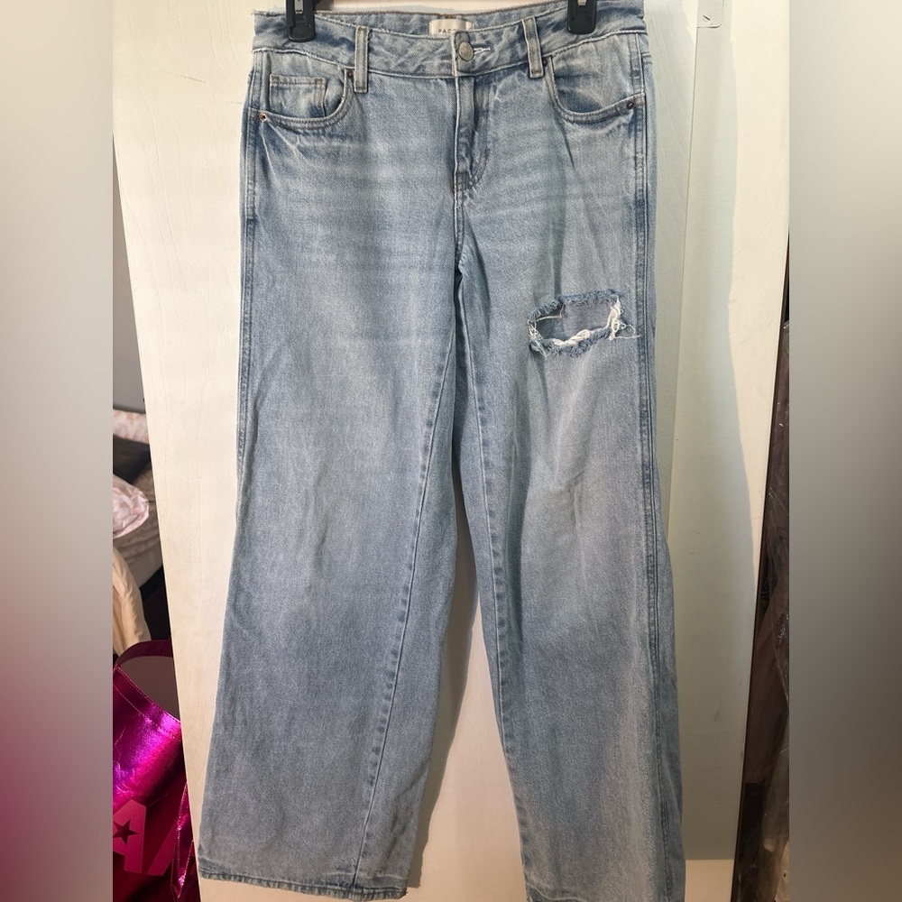 PacSun Light Blue Ripped Straight Leg Jeans